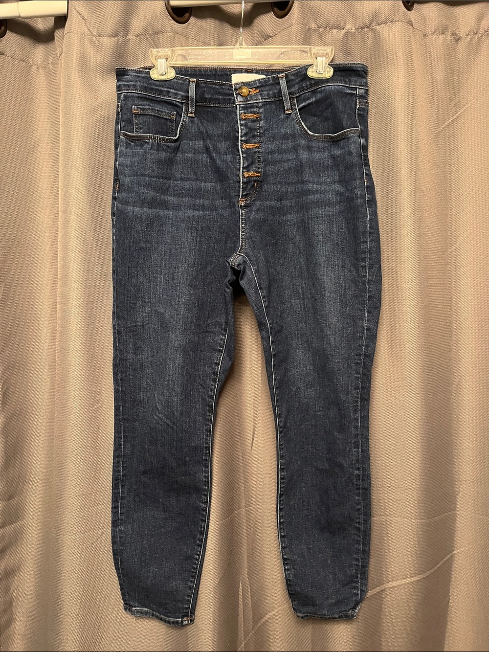 LOFT High-Rise Button-Fly Dark Wash Jeans